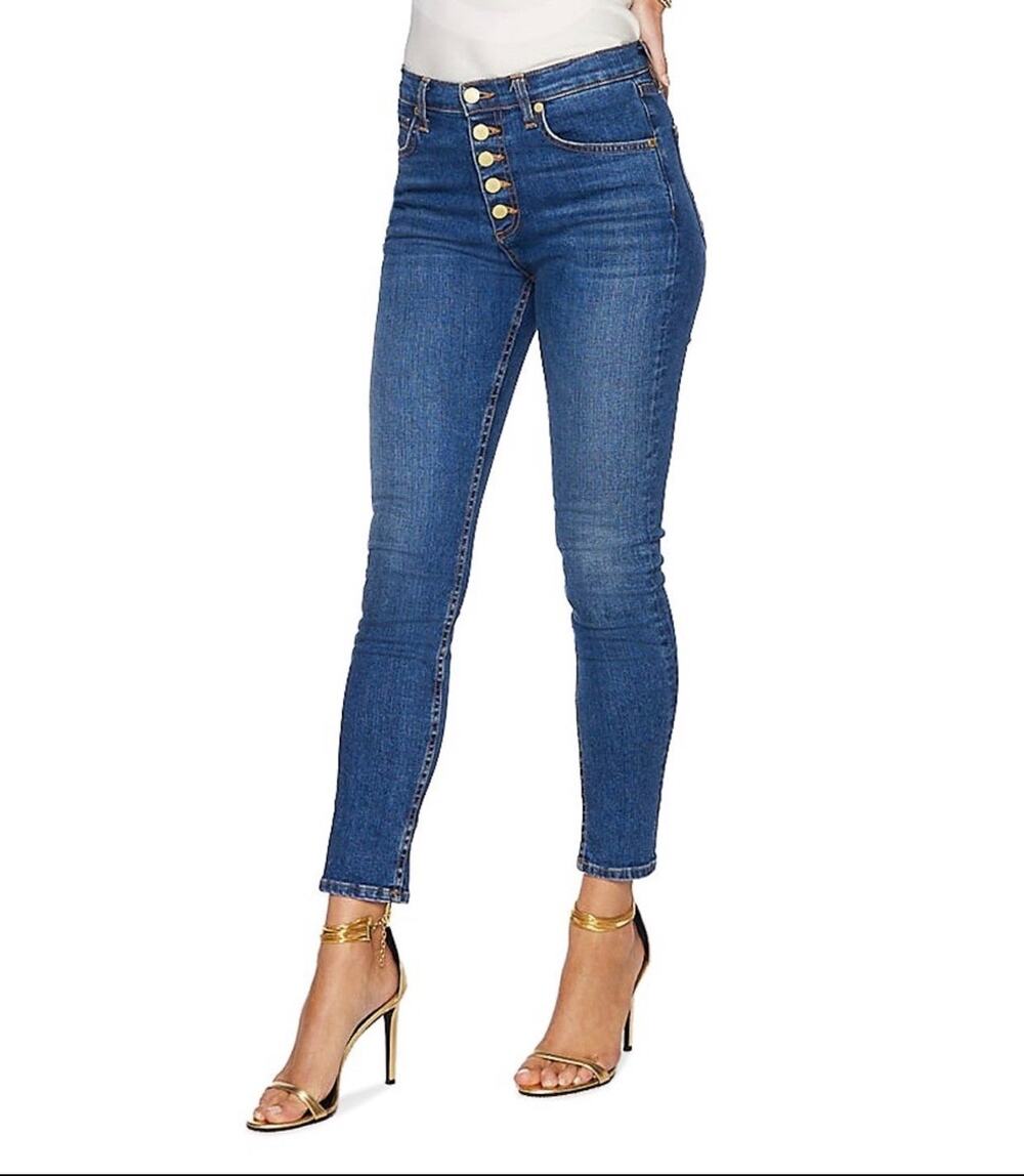 NWT Ramy Brook Karlie Button Fly Jeans Medium Wash Blue sz 36 Neutral Minimalist